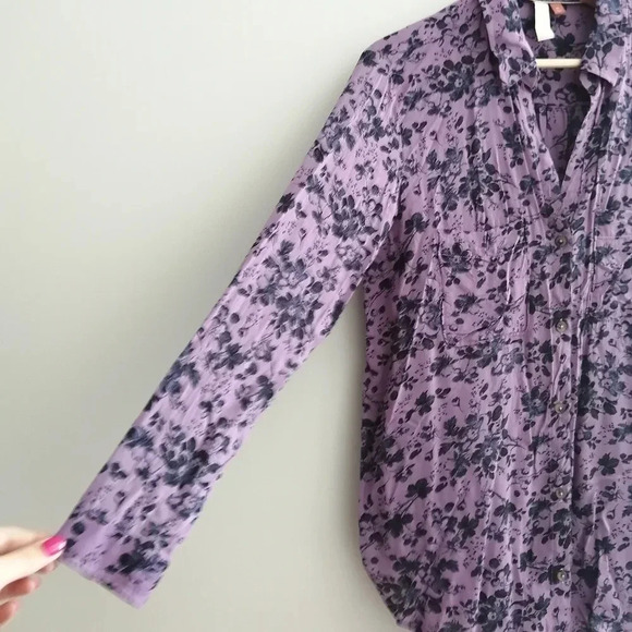 Anthropologie Pilcro Romy Relaxed Button Up Blouse Purple Floral Oversize XS - Picture 9 of 16